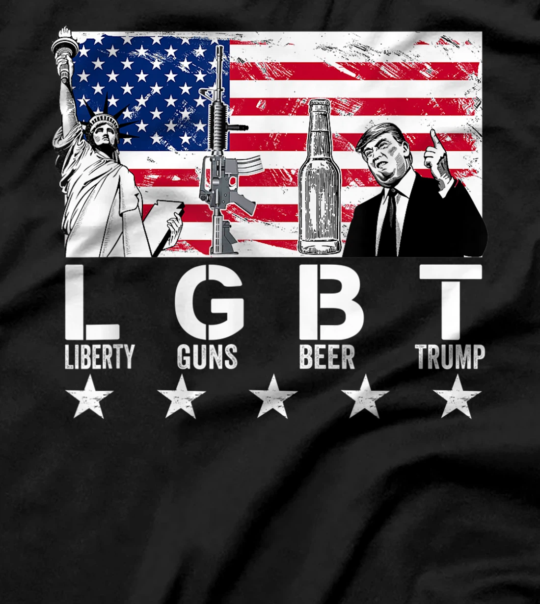 LGBT Liberty Guns Beer Trump American Flag Funny T-Shirt