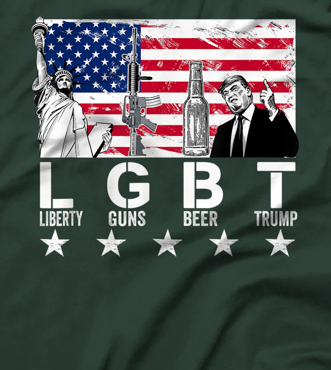 LGBT Liberty Guns Beer Trump American Flag Funny T-Shirt
