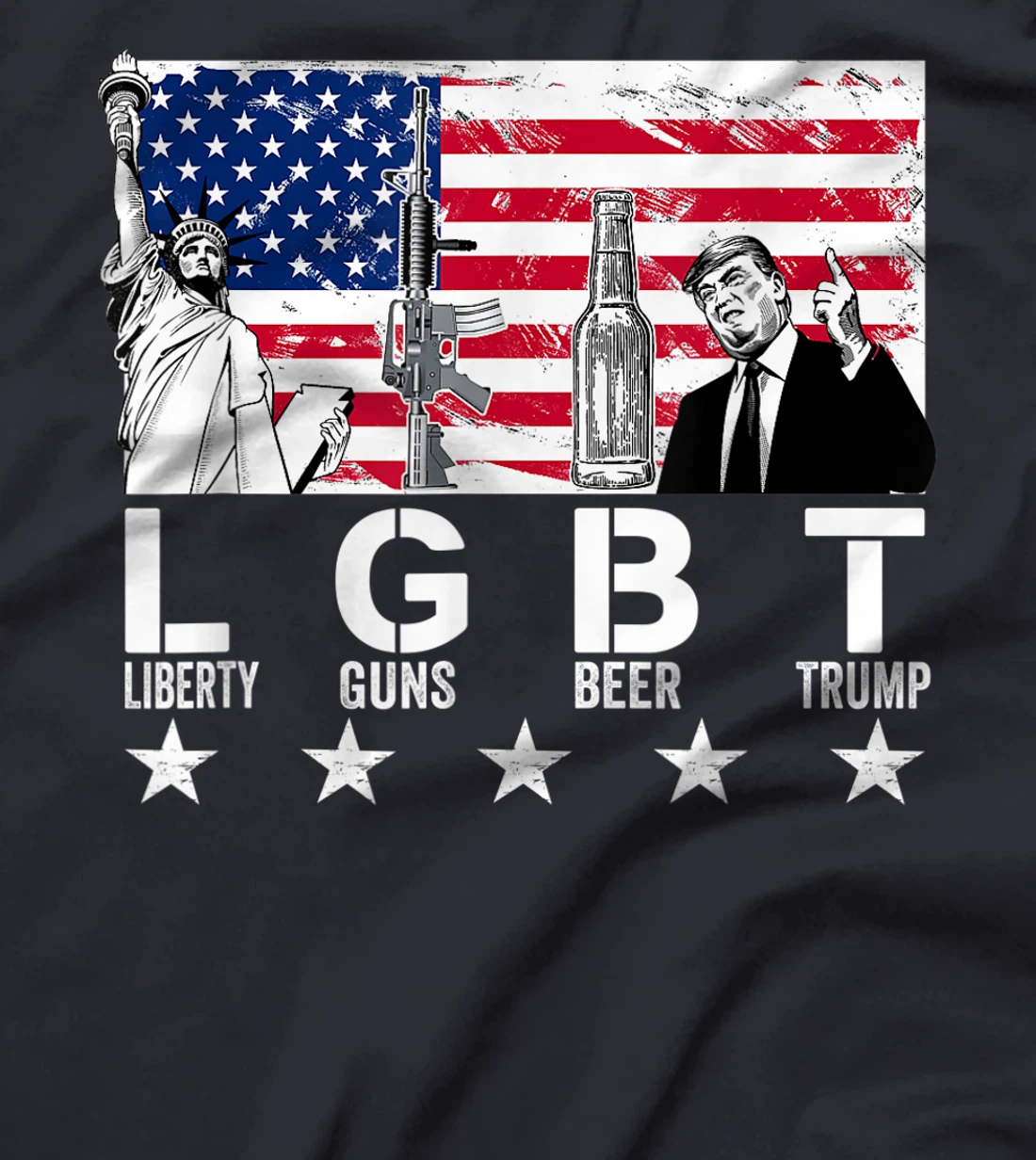 LGBT Liberty Guns Beer Trump American Flag Funny T-Shirt