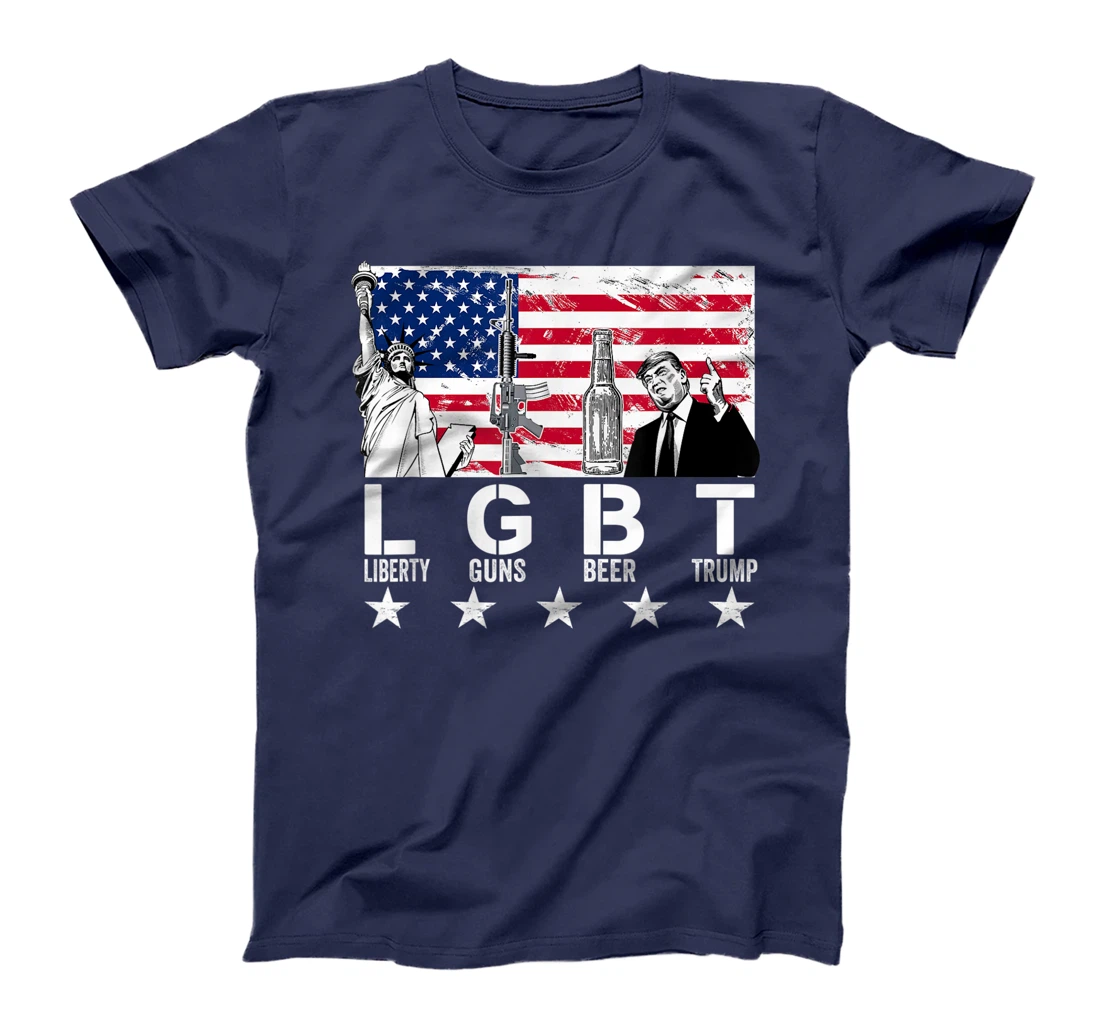 LGBT Liberty Guns Beer Trump American Flag Funny T-Shirt