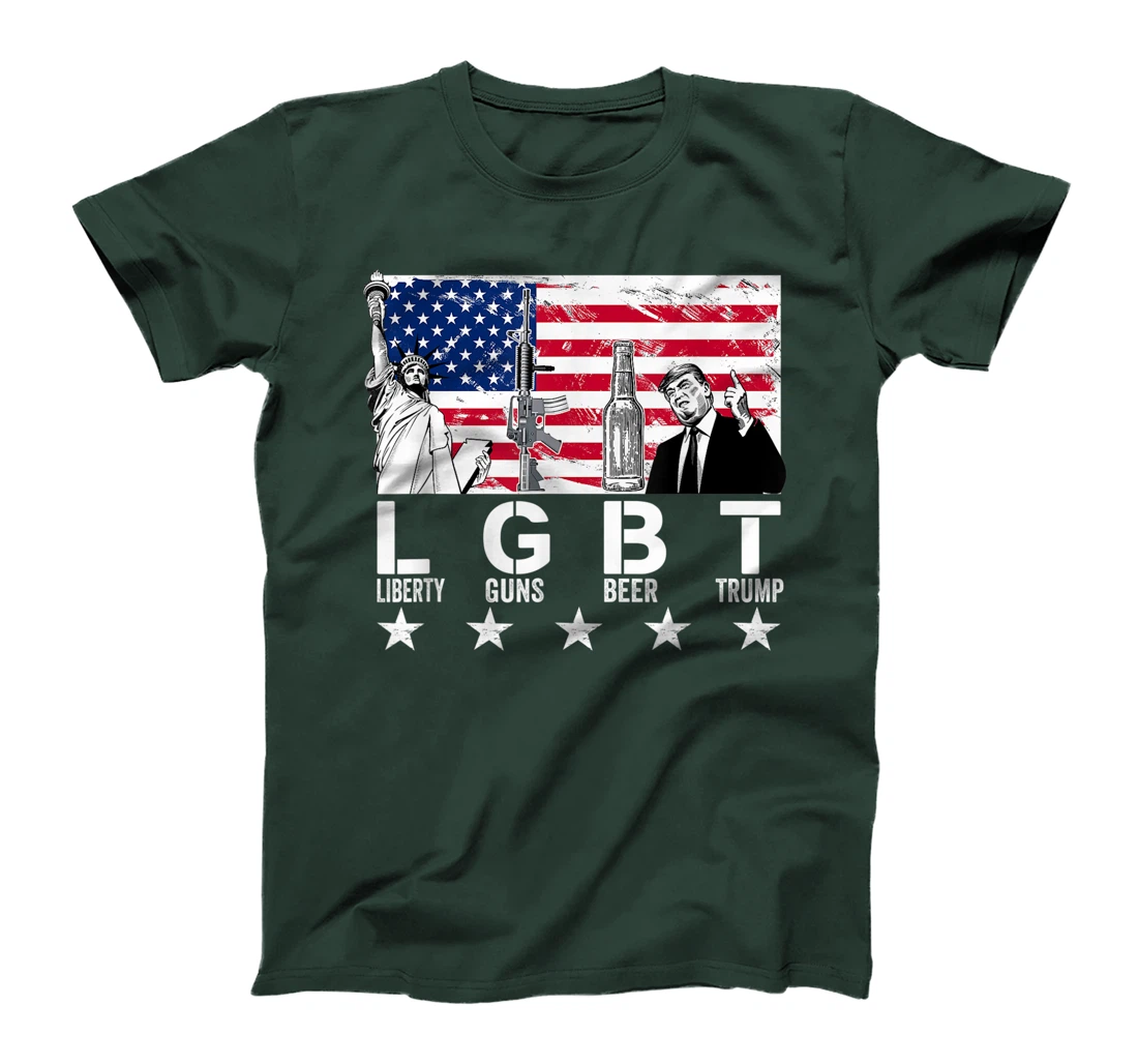 LGBT Liberty Guns Beer Trump American Flag Funny T-Shirt