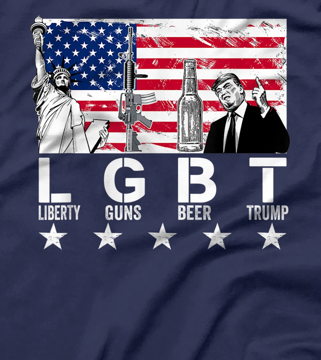 LGBT Liberty Guns Beer Trump American Flag Funny T-Shirt