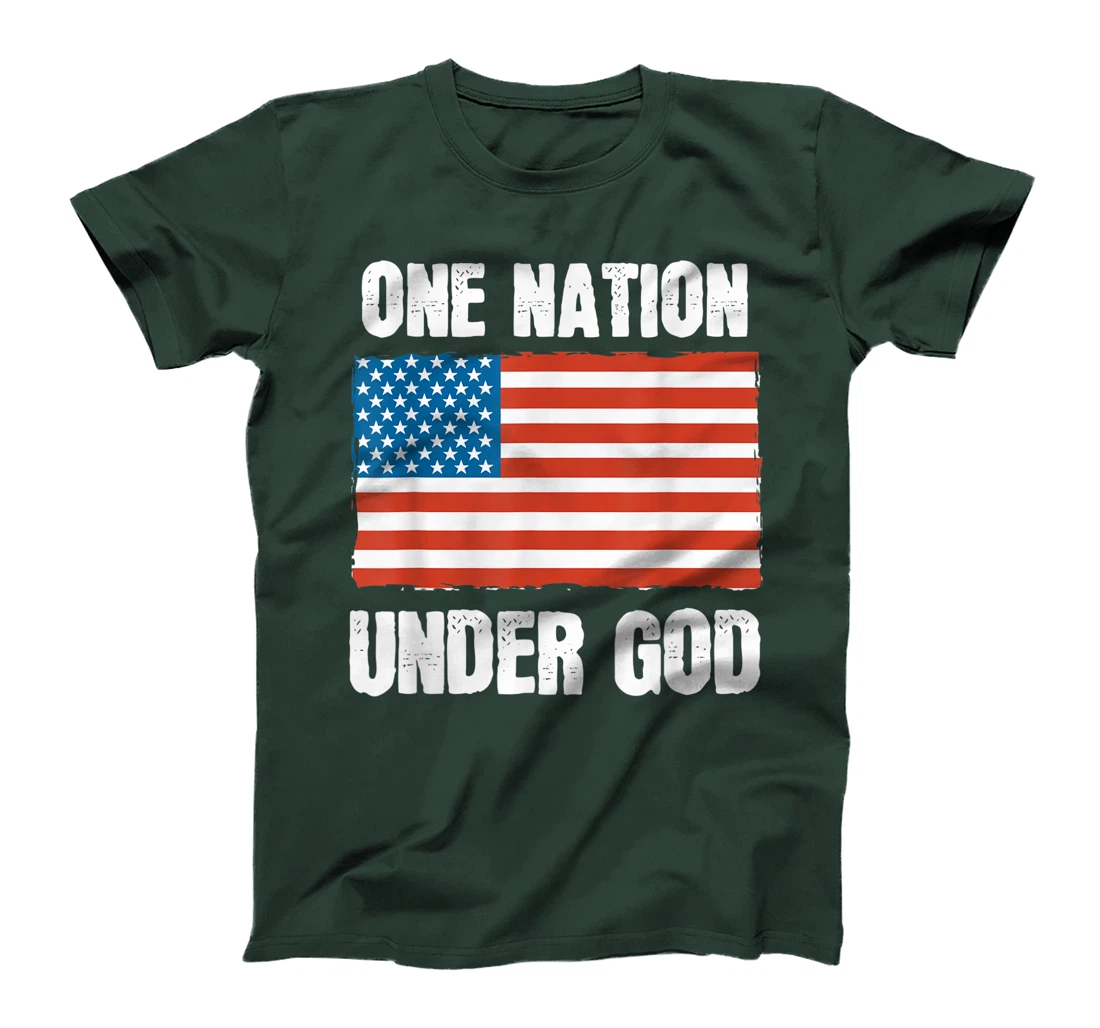 One Nation Under God Blessed American Flag Christian Cross T-Shirt