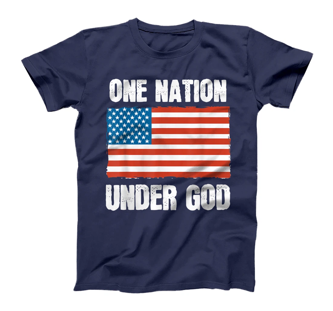 One Nation Under God Blessed American Flag Christian Cross T-Shirt