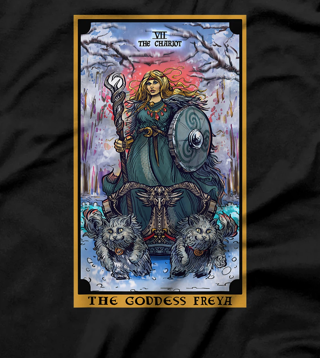 The Goddess Freyja The Chariot Tarot Card Norse Pagan Witch T-Shirt