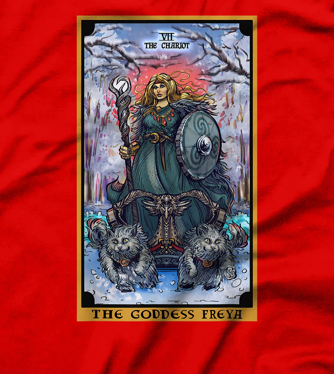 The Goddess Freyja The Chariot Tarot Card Norse Pagan Witch T-Shirt