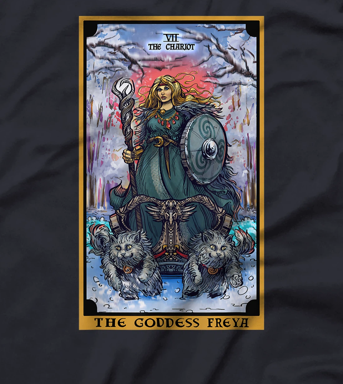 The Goddess Freyja The Chariot Tarot Card Norse Pagan Witch T-Shirt