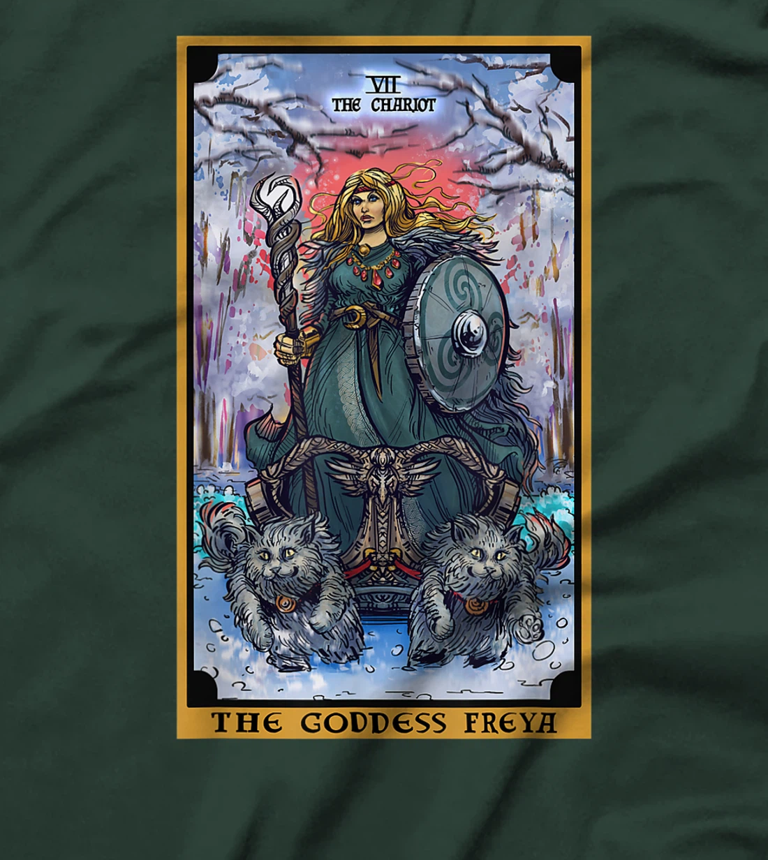 The Goddess Freyja The Chariot Tarot Card Norse Pagan Witch T-Shirt