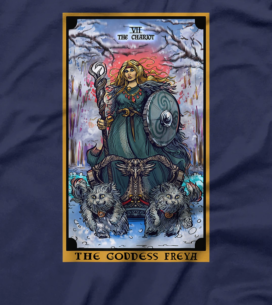 The Goddess Freyja The Chariot Tarot Card Norse Pagan Witch T-Shirt