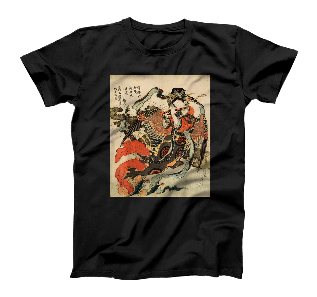 Japanese Retro Vintage Artwork Tengu Goddess Playing Flute T-Shirt