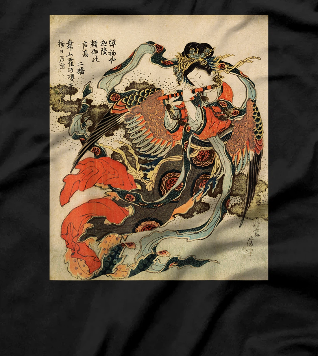 Japanese Retro Vintage Artwork Tengu Goddess Playing Flute T-Shirt