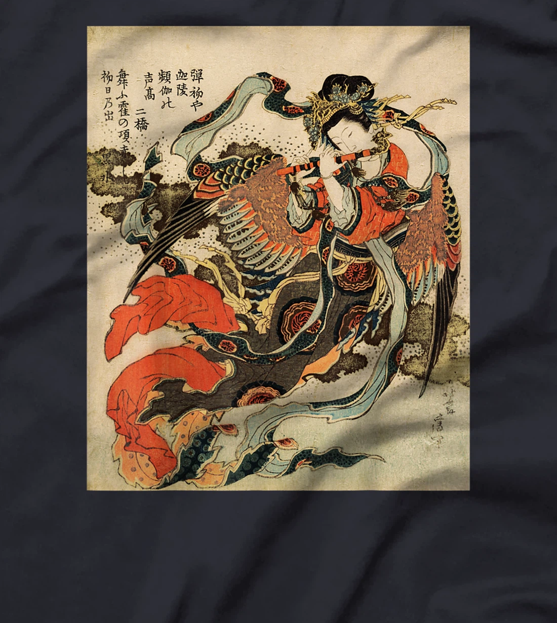 Japanese Retro Vintage Artwork Tengu Goddess Playing Flute T-Shirt