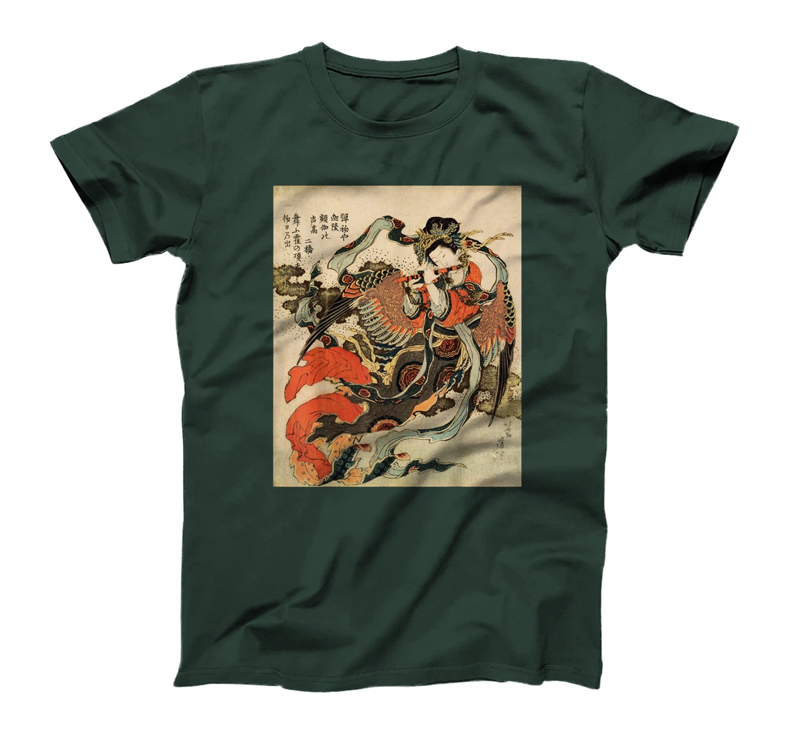 Japanese Retro Vintage Artwork Tengu Goddess Playing Flute T-Shirt