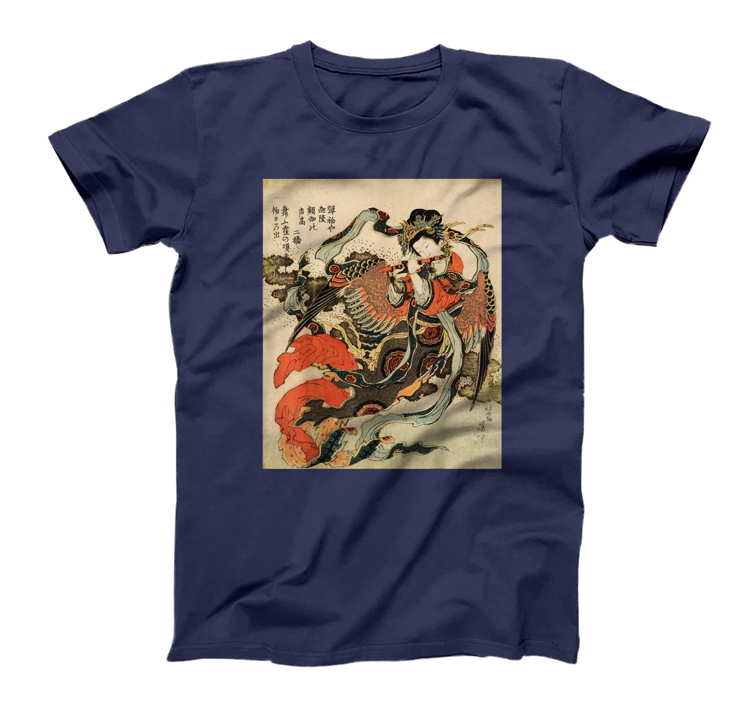 Japanese Retro Vintage Artwork Tengu Goddess Playing Flute T-Shirt