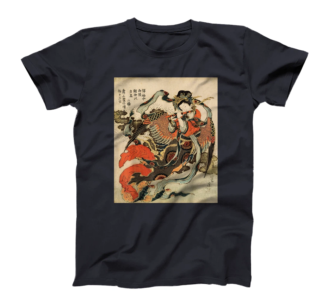 Japanese Retro Vintage Artwork Tengu Goddess Playing Flute T-Shirt