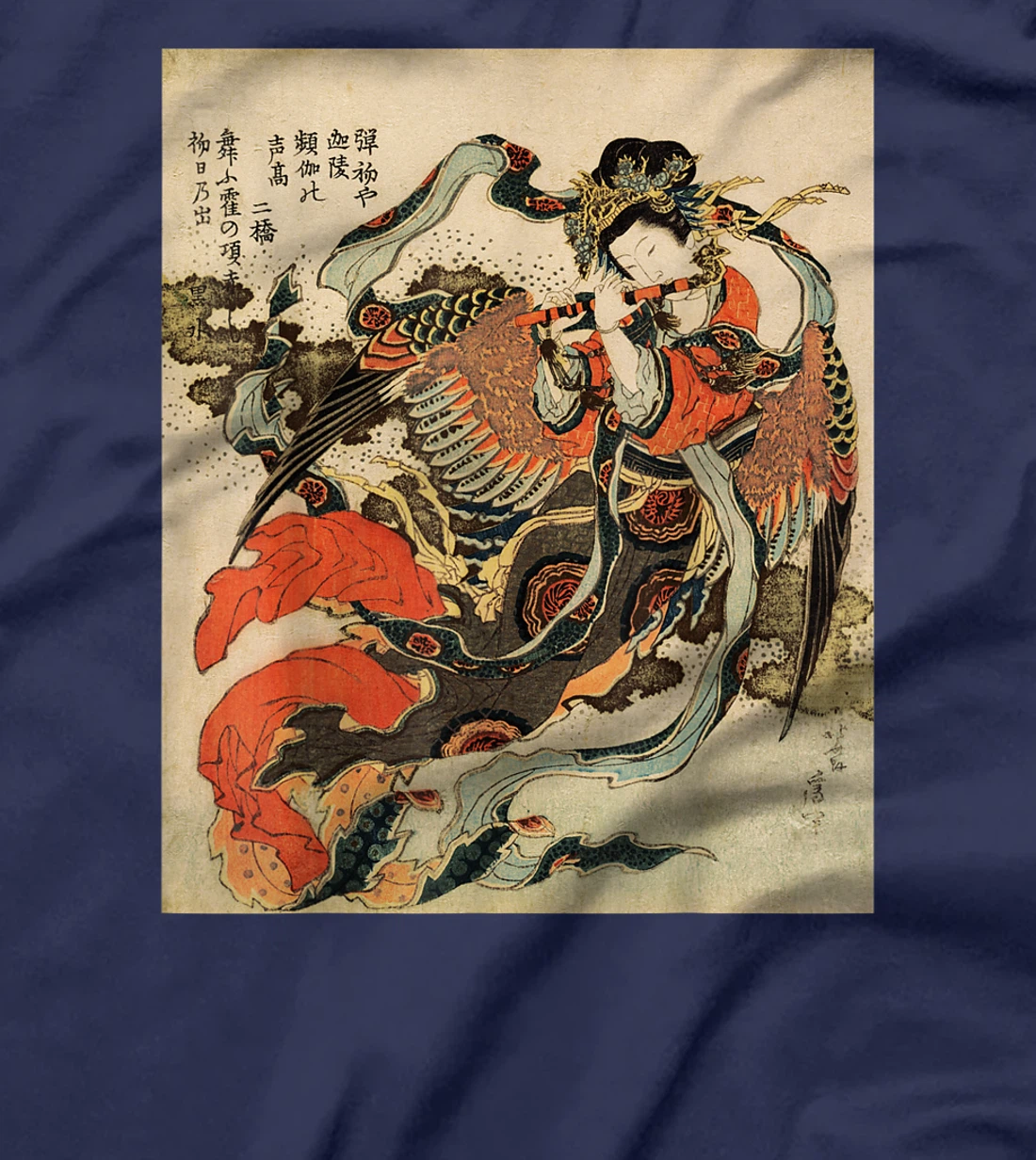 Japanese Retro Vintage Artwork Tengu Goddess Playing Flute T-Shirt