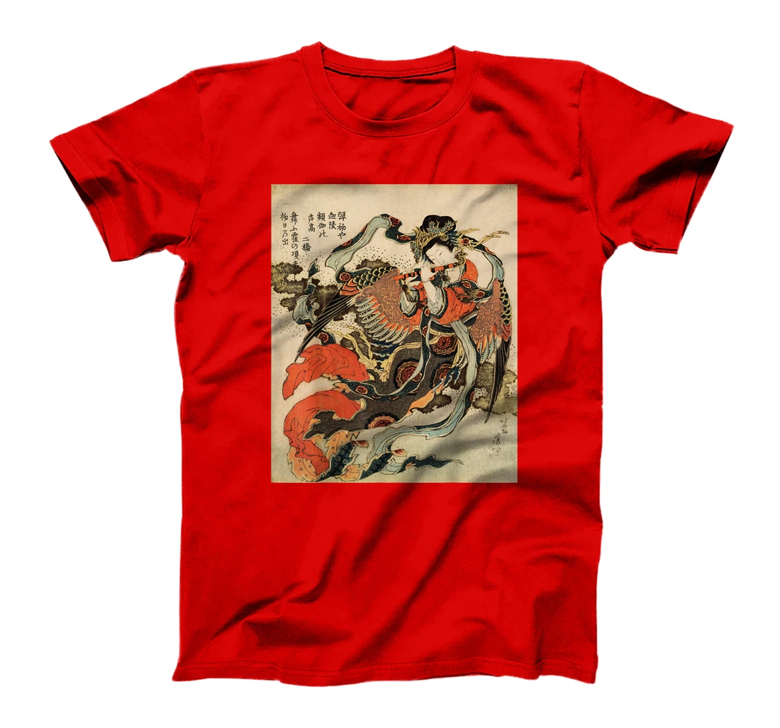Japanese Retro Vintage Artwork Tengu Goddess Playing Flute T-Shirt
