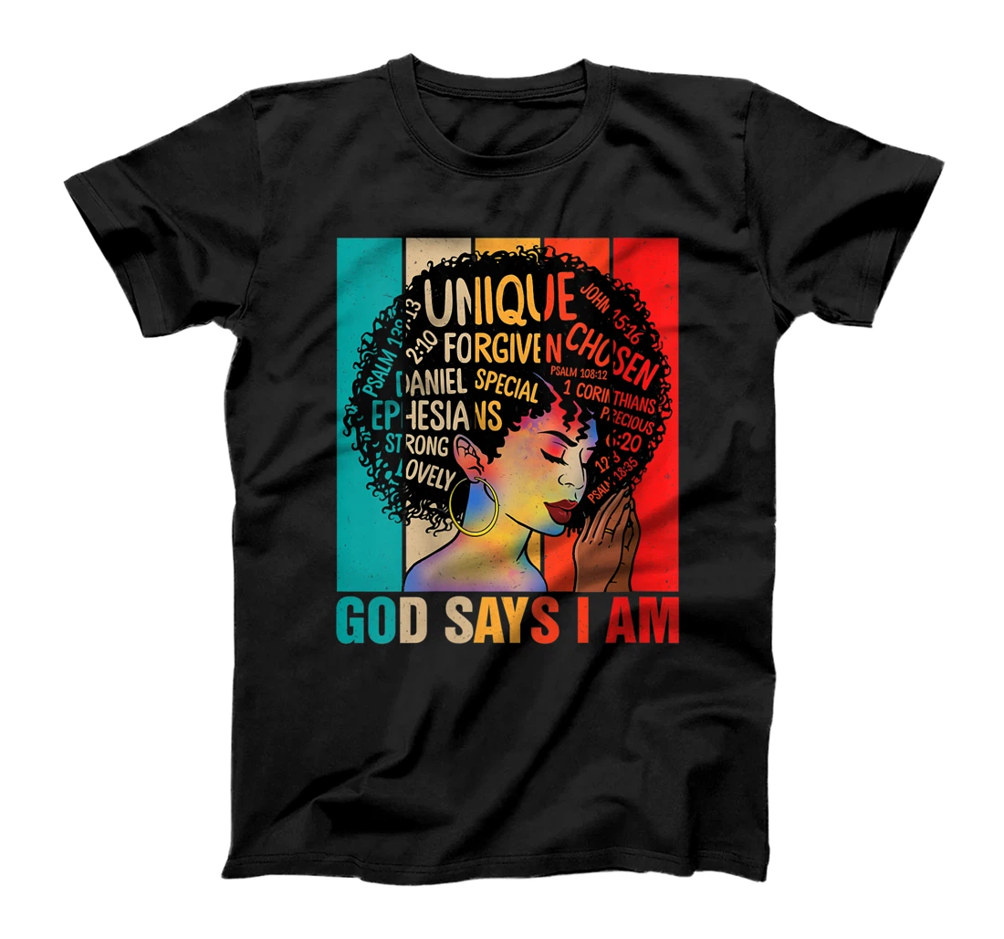 Womens God Says You Are Christian Black Queen BHM BLM Afro Girls T-Shirt