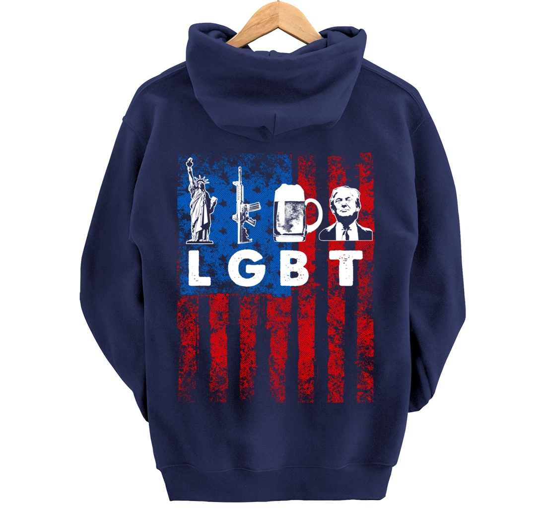 Funny LGBT Parody Liberty Guns Beer Trump USA Gift Pullover Hoodie