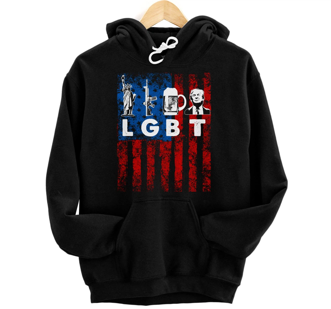 Funny LGBT Parody Liberty Guns Beer Trump USA Gift Pullover Hoodie