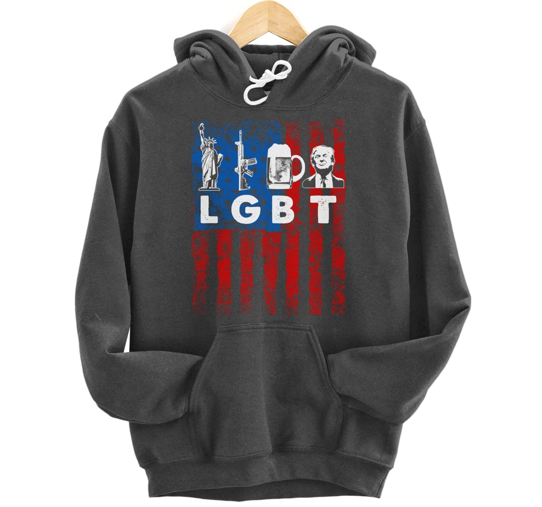 Funny LGBT Parody Liberty Guns Beer Trump USA Gift Pullover Hoodie