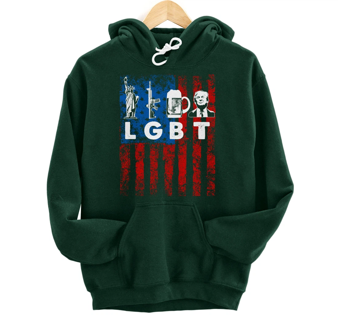 Funny LGBT Parody Liberty Guns Beer Trump USA Gift Pullover Hoodie