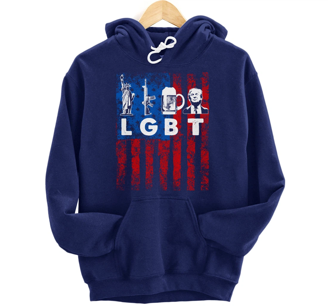 Funny LGBT Parody Liberty Guns Beer Trump USA Gift Pullover Hoodie