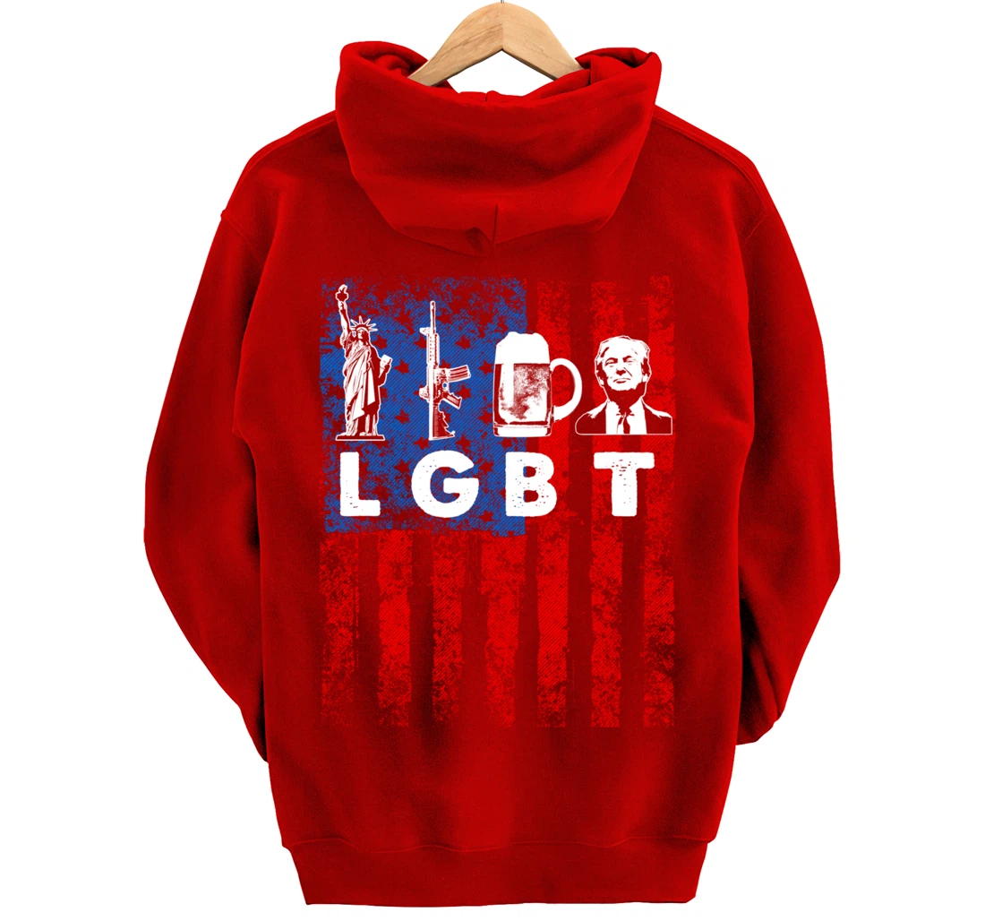 Funny LGBT Parody Liberty Guns Beer Trump USA Gift Pullover Hoodie