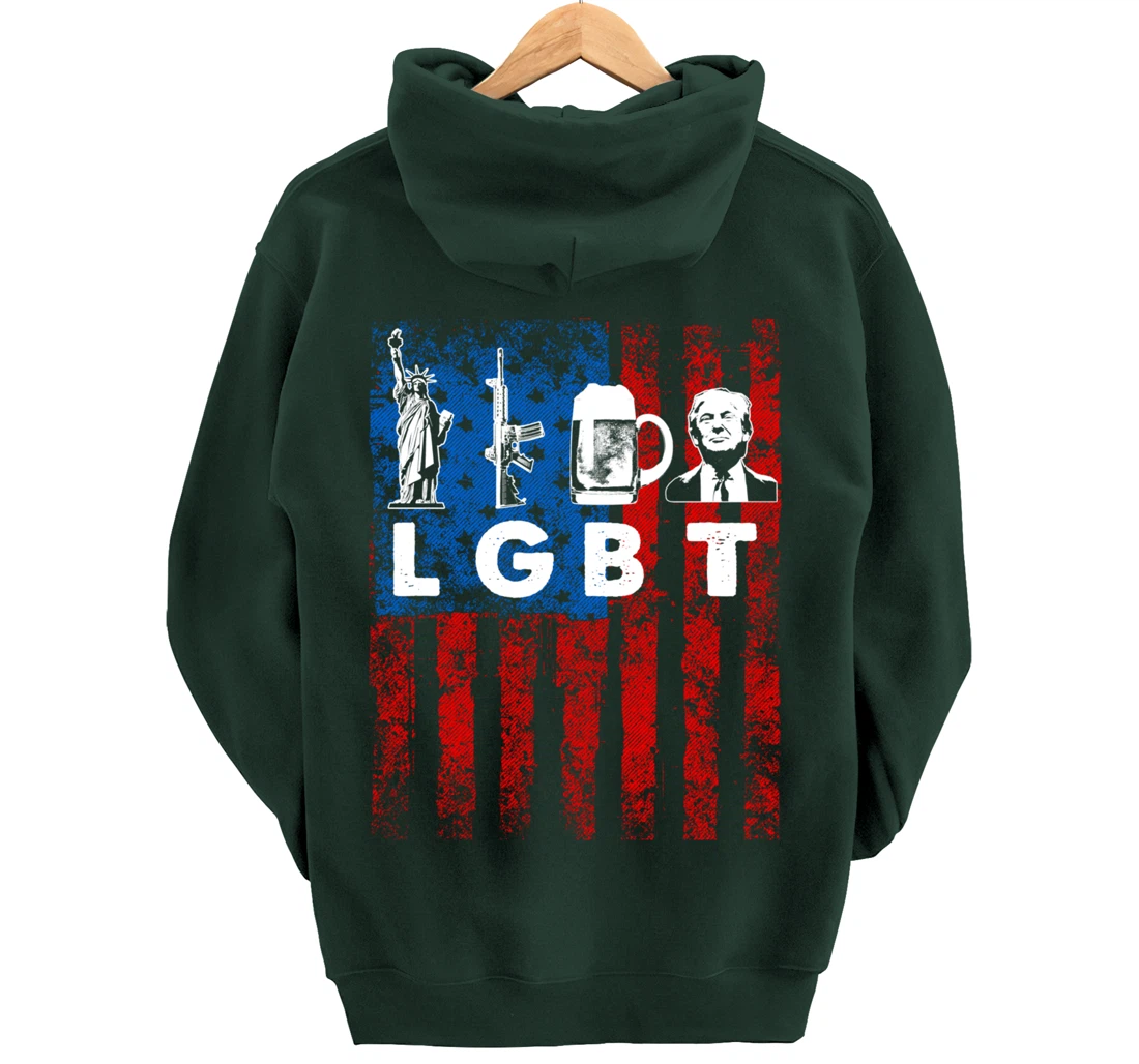 Funny LGBT Parody Liberty Guns Beer Trump USA Gift Pullover Hoodie