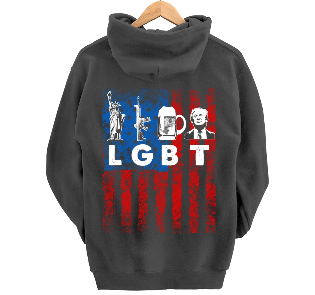Funny LGBT Parody Liberty Guns Beer Trump USA Gift Pullover Hoodie
