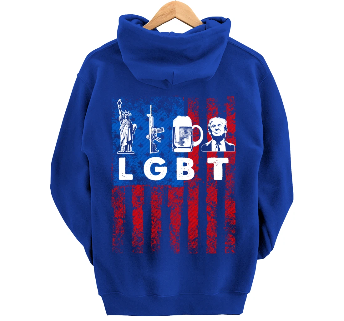 Funny LGBT Parody Liberty Guns Beer Trump USA Gift Pullover Hoodie