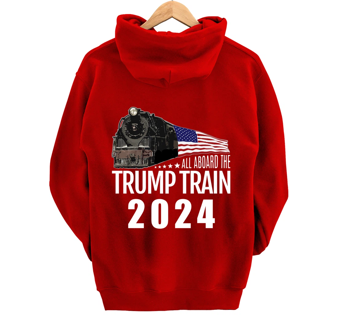All Aboard the Trump Train 2024 American Flag Pullover Hoodie