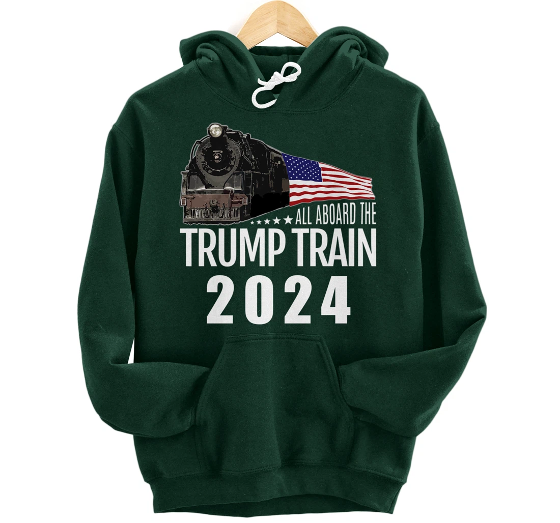 All Aboard the Trump Train 2024 American Flag Pullover Hoodie