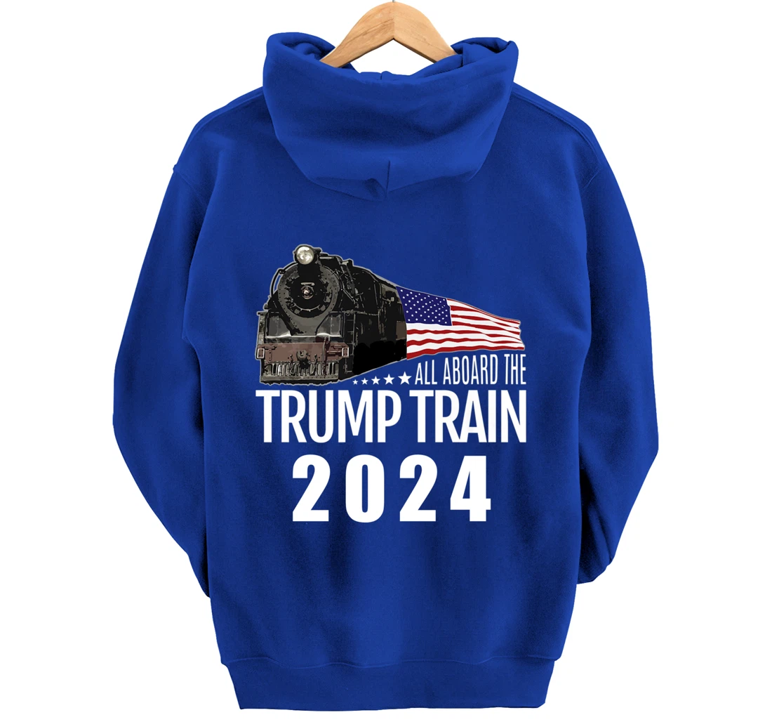 All Aboard the Trump Train 2024 American Flag Pullover Hoodie