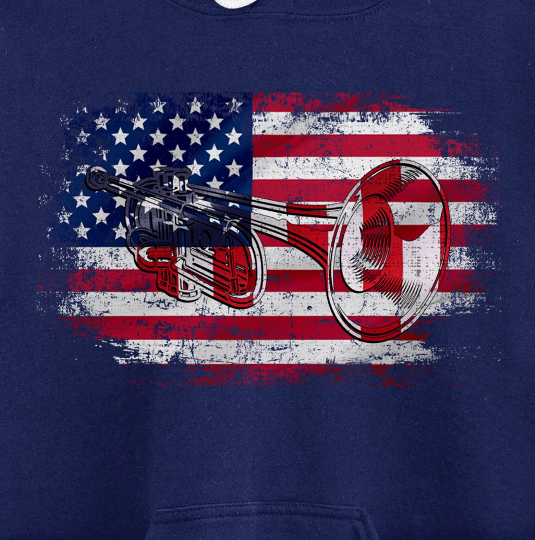 Vintage Trumpet With American Flag Orchestra Gift Pullover Hoodie