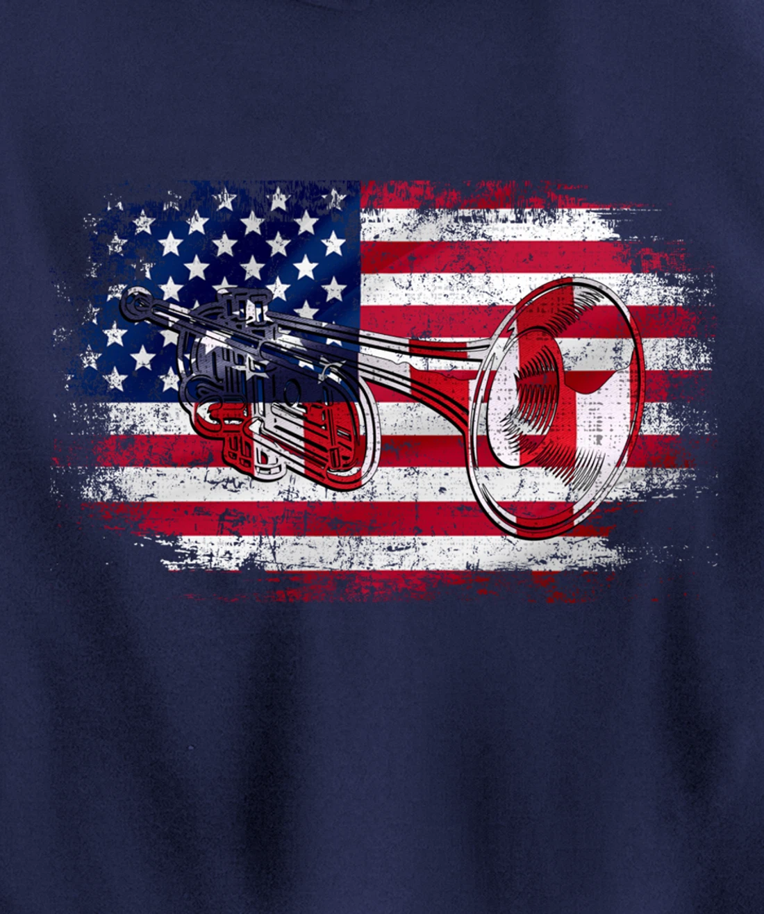 Vintage Trumpet With American Flag Orchestra Gift Pullover Hoodie