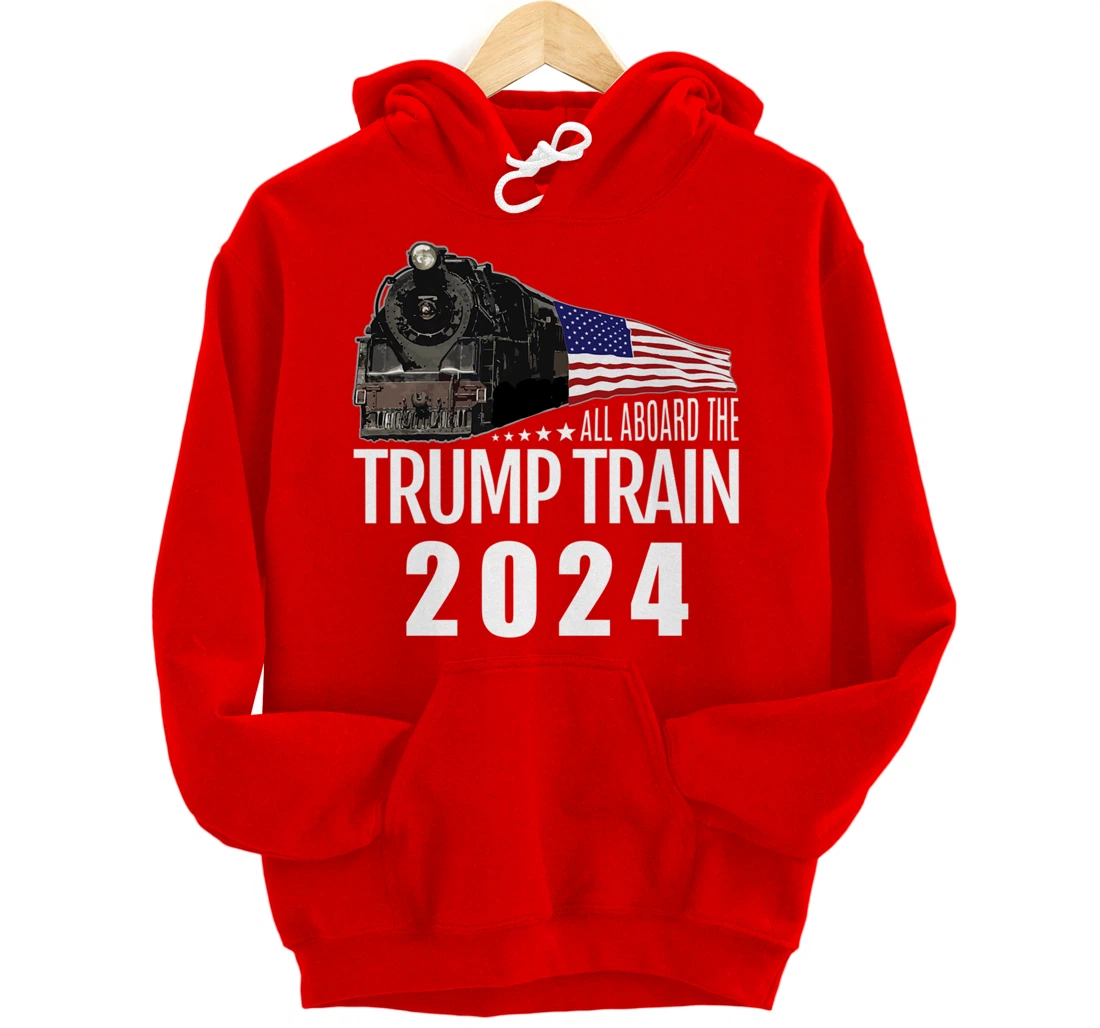 All Aboard the Trump Train 2024 American Flag Pullover Hoodie