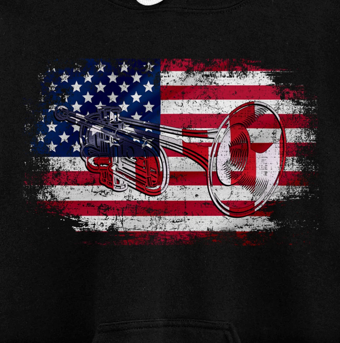Vintage Trumpet With American Flag Orchestra Gift Pullover Hoodie