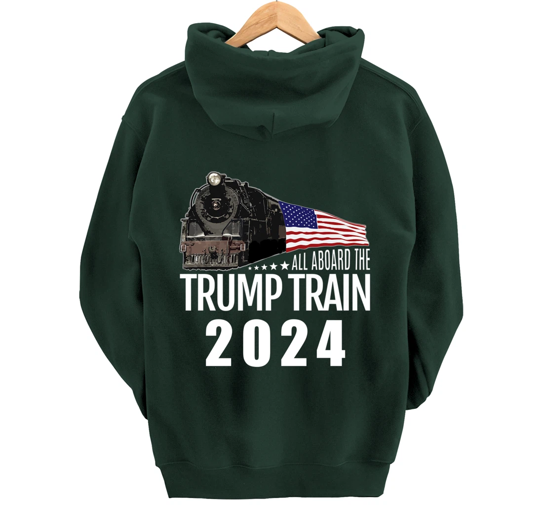 All Aboard the Trump Train 2024 American Flag Pullover Hoodie