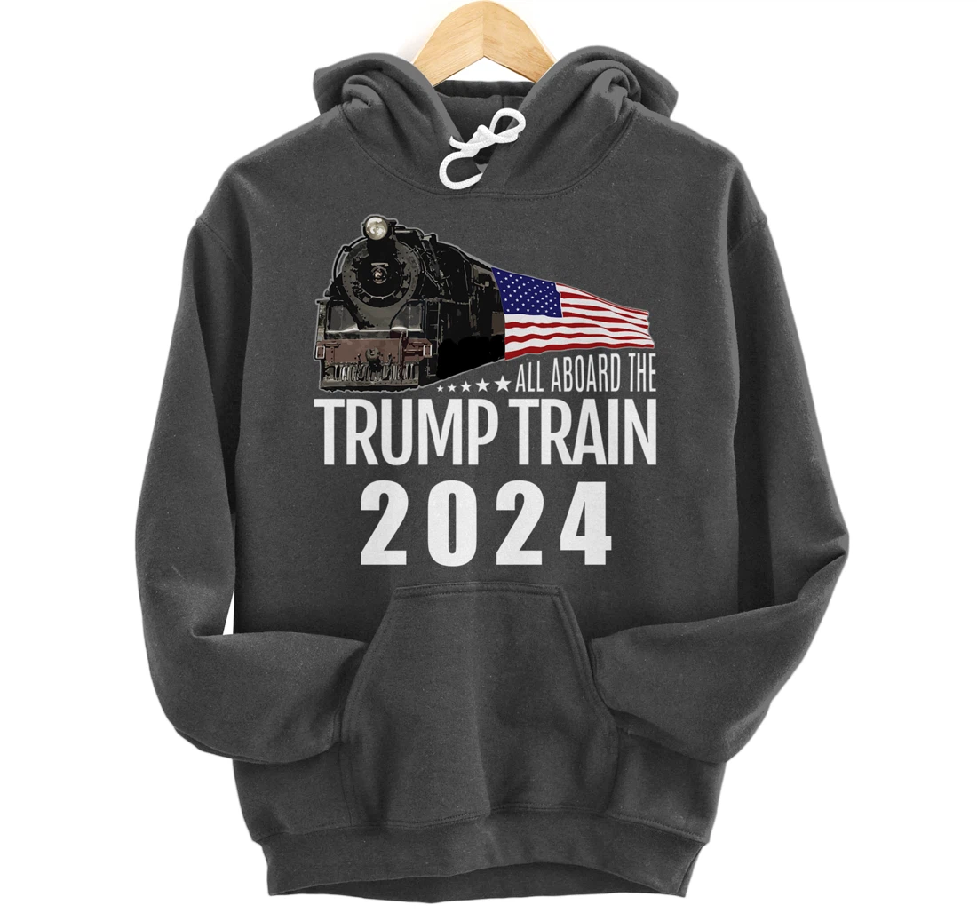 All Aboard the Trump Train 2024 American Flag Pullover Hoodie