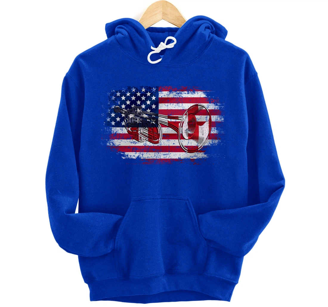 Vintage Trumpet With American Flag Orchestra Gift Pullover Hoodie