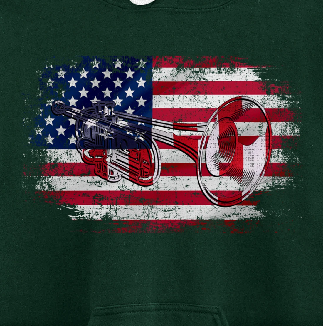 Vintage Trumpet With American Flag Orchestra Gift Pullover Hoodie