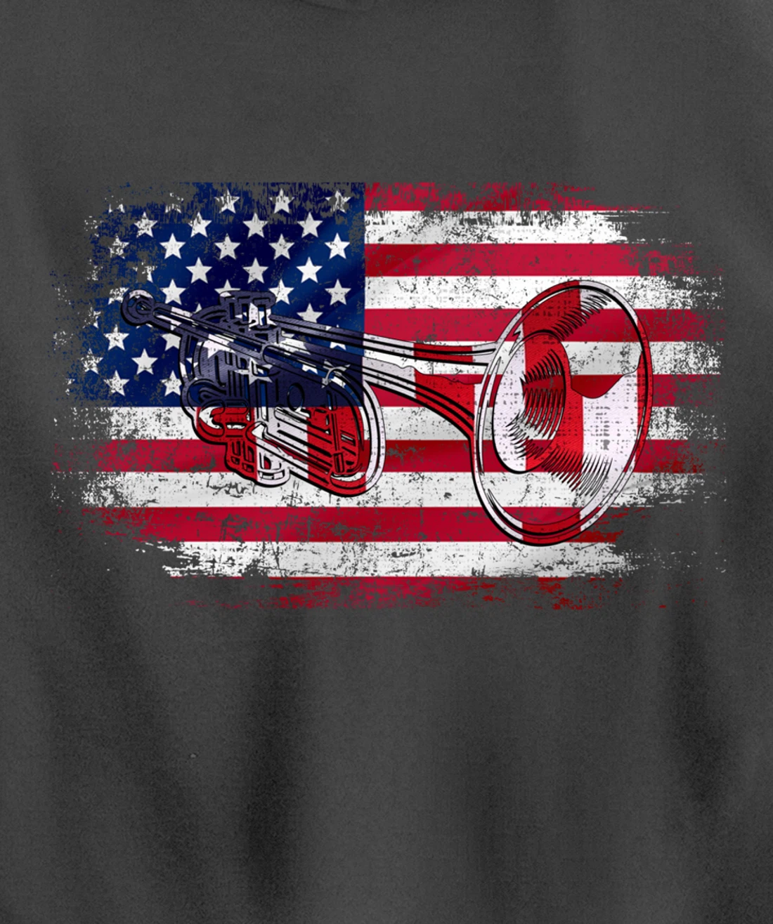 Vintage Trumpet With American Flag Orchestra Gift Pullover Hoodie