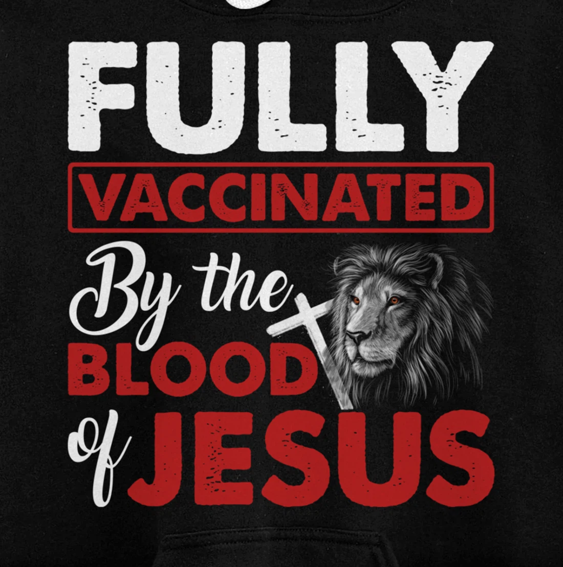 Fully Vaccinated By The Blood Of Jesus Lion God Christian Pullover Hoodie