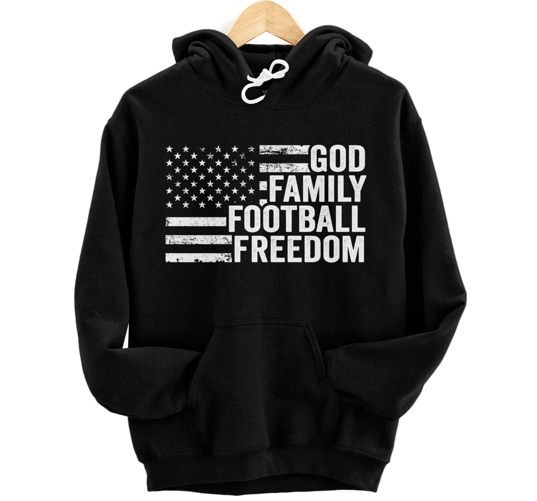 God Family Football Freedom - Funny Player Coach USA Flag Pullover Hoodie