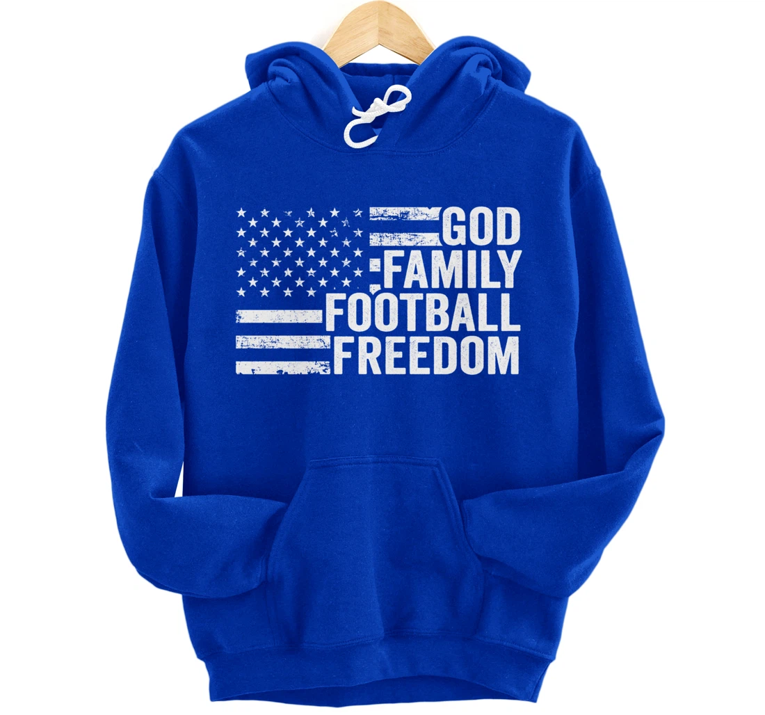 God Family Football Freedom - Funny Player Coach USA Flag Pullover Hoodie