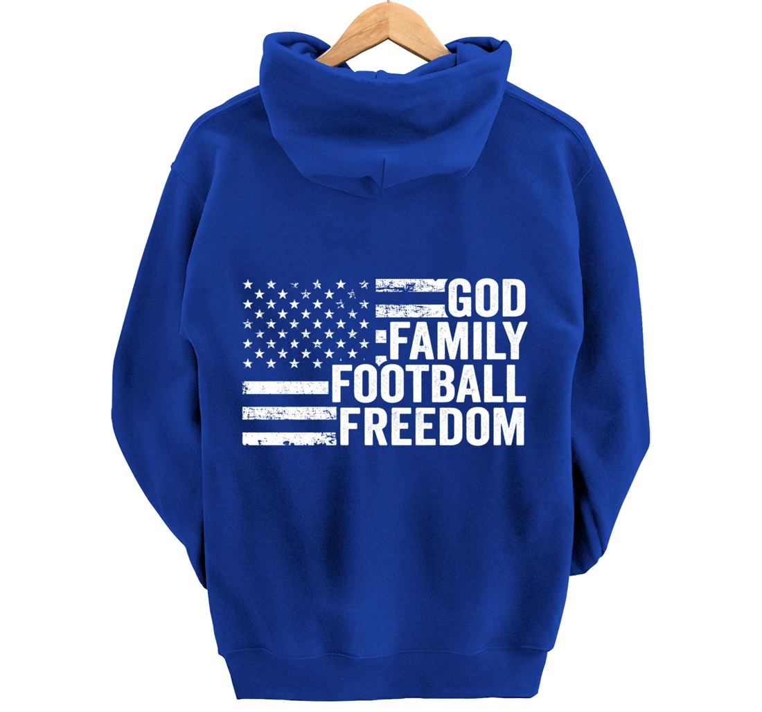 God Family Football Freedom - Funny Player Coach USA Flag Pullover Hoodie