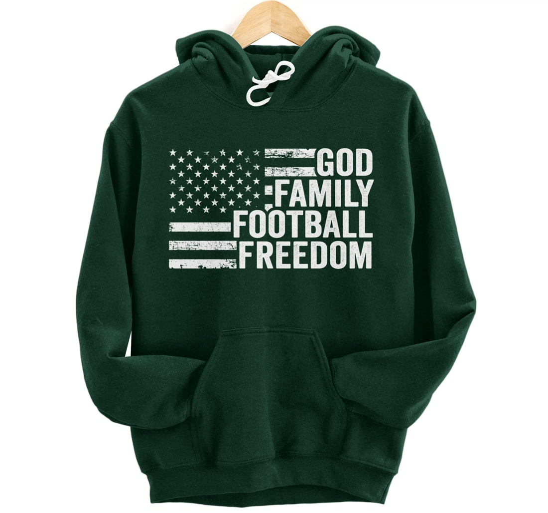 God Family Football Freedom - Funny Player Coach USA Flag Pullover Hoodie
