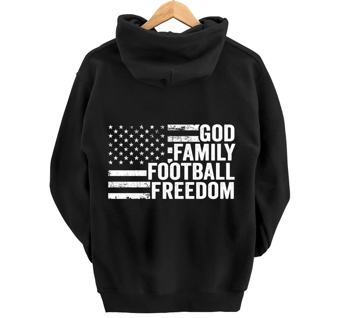 God Family Football Freedom - Funny Player Coach USA Flag Pullover Hoodie