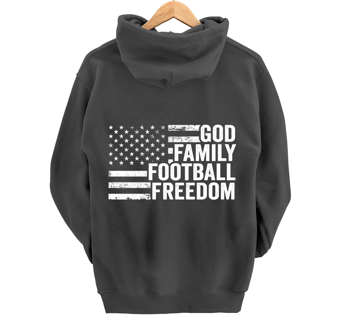 God Family Football Freedom - Funny Player Coach USA Flag Pullover Hoodie